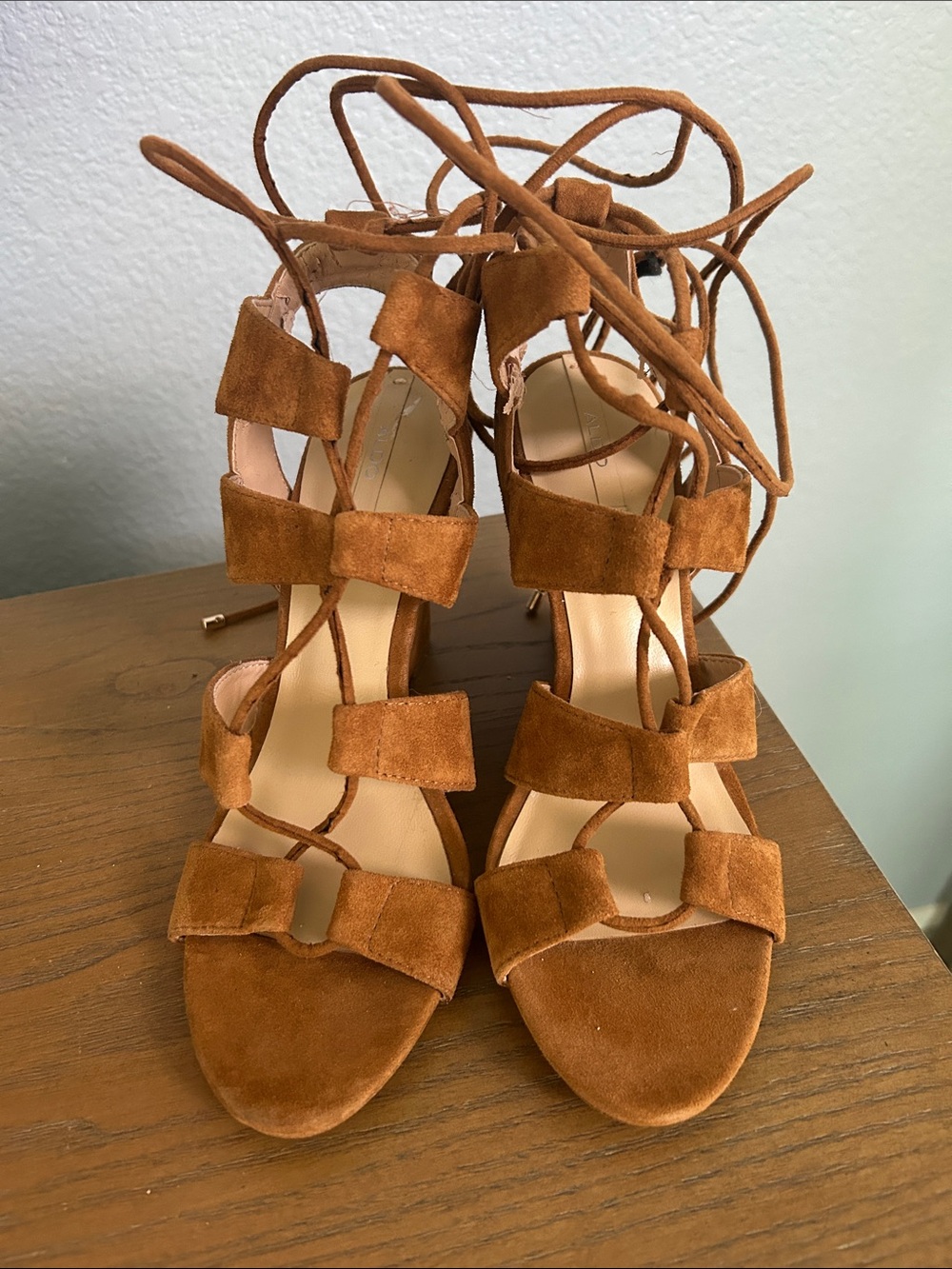 Aldo Suede Lace-Up Strappy Heels - Tan